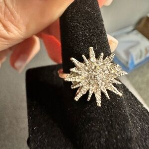 Silver Crystal explosion Star Ring Sz 6